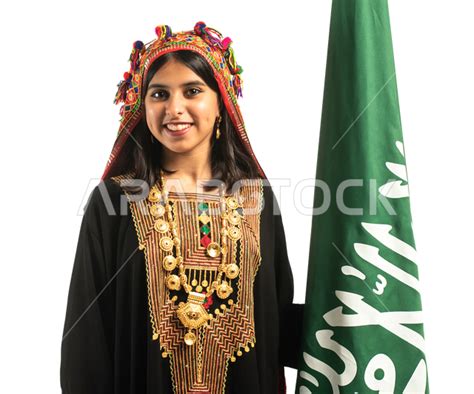 Portrait Of A Saudi Arabian Gulf Girl The Flag Of Saudi Arabia