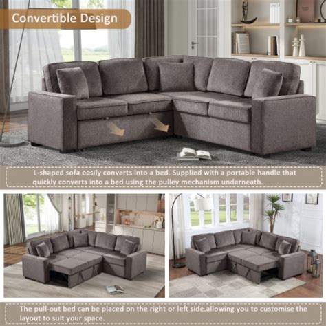 Simplie Fun L Shaped Sectional Sofa With Pull Out Sleeper Modern