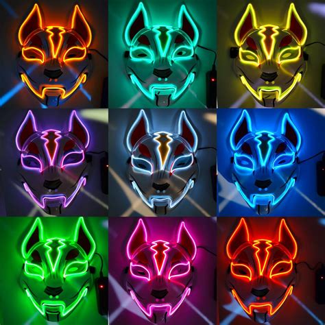 Клубная подсветка на Хэллоуин, светодиодная маска Kitsune Fox, костюм ...