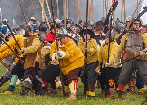 Apprehensive Pikemen At A Reenactment Of The Siege Of Basing House A