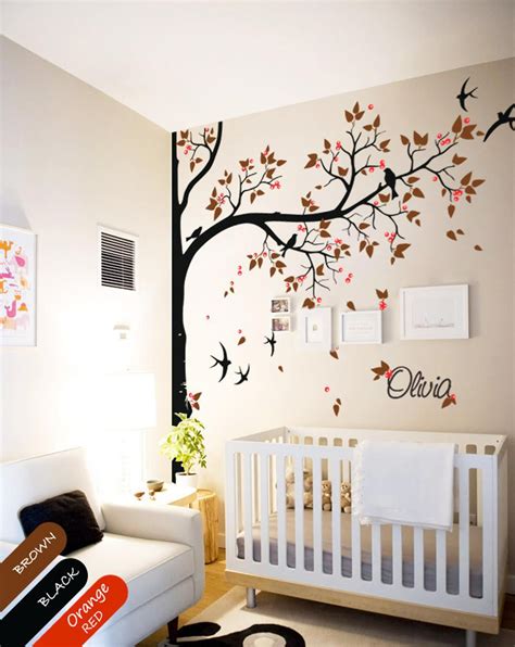 Large Tree Wall Decal With Personalized Name Or Quote Corner Decal With