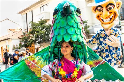 Woman Dressed As A Giant Hummingbird On Carnival Parade In Cuenca