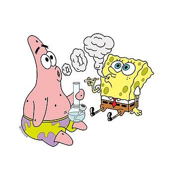 Spongebob And Patrick Smoking Weed Cannabis Cartoon Art Sticker For