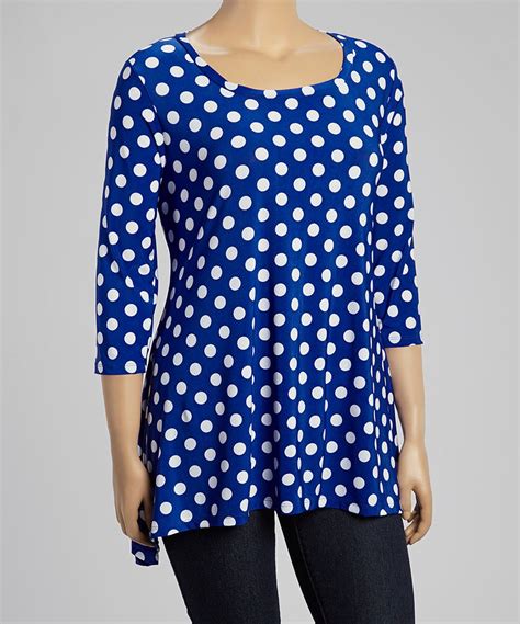 Love This Blue And White Polka Dot Sidetail Top Plus By Glam On Zulily