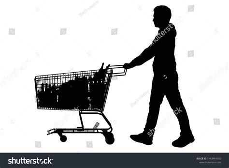 Man Shopping Cart Silhouette Vector Stock Vector Royalty Free