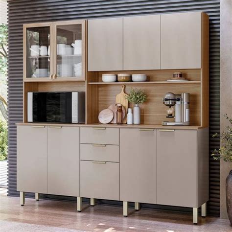 Cozinha Compacta Amora Portas Gavetas Amêndola Touch Nude Prime Tx Demóbile Demobile