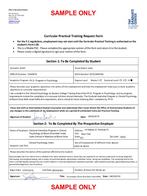 Fillable Online Sample Cpt Request Form The Graduate Center Cuny Fax