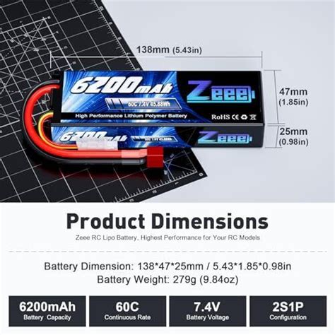 Zeee 2S Lipo Battery 6200mAh 7 4V 60C Hard Case Battery With Deans T