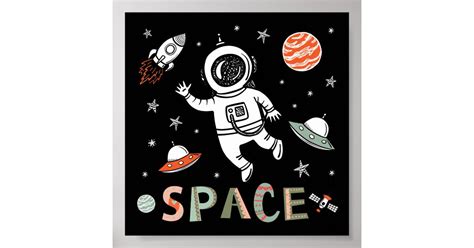 Outer Space Astronaut Rocket Ship Planets Poster Zazzle