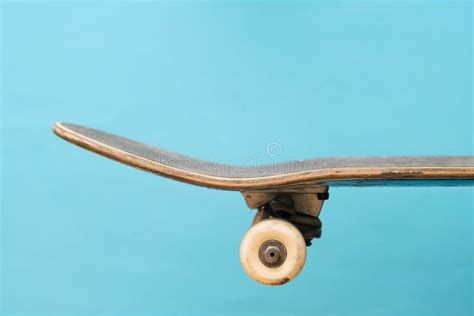 Professional Skateboard on Blue Background Side View, Deck, Comp Stock ...