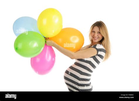 Pregnant Woman With Balloons Stock Photo Alamy