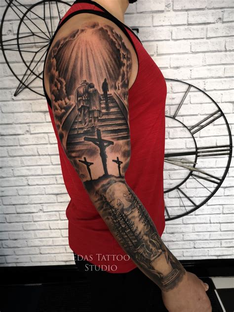 Memorable Tattoo Cross Stairs Angel Forest Edastattoo Hand Tattoos