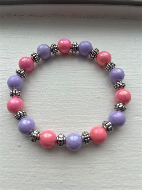 Pink And Purple Beaded Bracelet Etsy