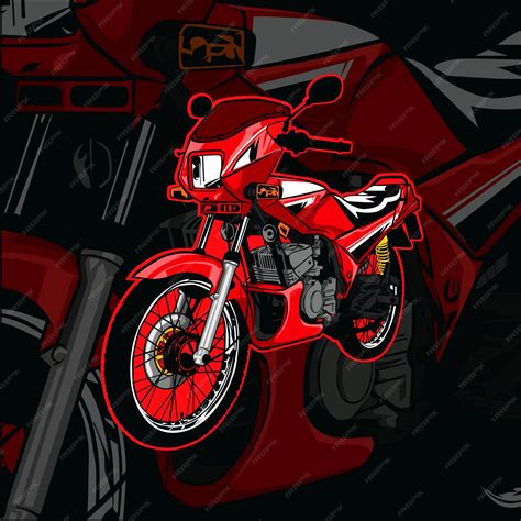 Premium Vector Red Motorcycle Retro Classic Vector Drawing