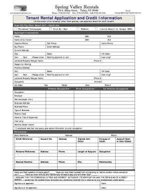 Fillable Online Tenant Rental Application And Credit Information Fax