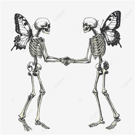 Skeletons Holding Hands With Butterfly And Skull Skeletons Holding