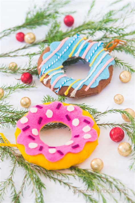 Easy Diy No Sew Donut Christmas Ornaments Crafts A Piece Of Rainbow