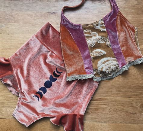 Velvet Moon Phase Bikini Costume Set High Waist Shorts Corset Top Etsy