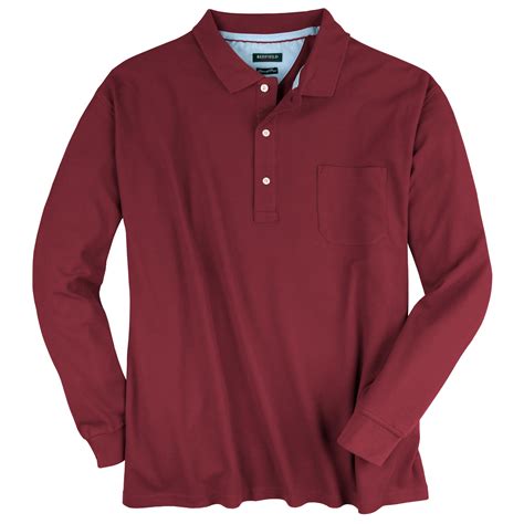 Redfield Grote Maat Poloshirt Lange Mouw Uni Bordeauxrood