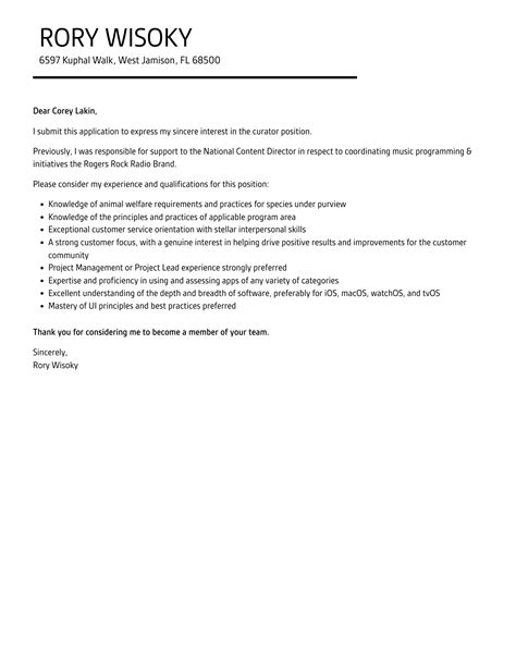 Curator Cover Letter Velvet Jobs