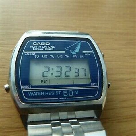 Vintage Casio Lcd Watch W 61 Blue Sailboat Module 81 With Boxes