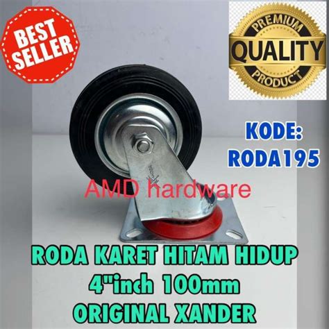 Jual Roda Karet 4 Inch Hidup Hitam Etalase Troli Rak Besi Rubber 100mm