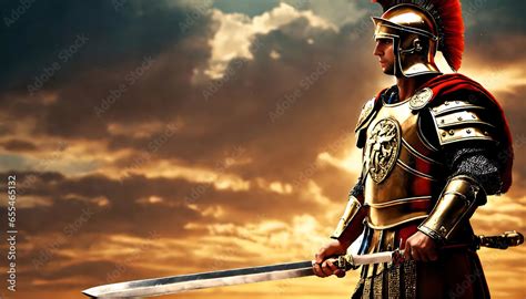 Roman Male Legionary Legionaries Wear Helmet With Crest Gladius