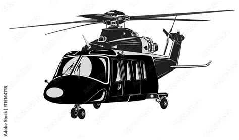 Simplified black and white image of a helicopter on a white background ...