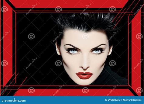 A Woman With Black Hair And Blue Eyes In A Red Frame Stock Illustration Illustration Of Woman