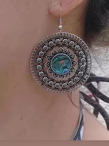 Brincos De Mandalas Em Abalone Banhados Prata Tendência Moda MercadoLivre