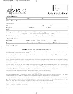 Fillable Online Ho Patient Intake Form Vrcc Fax Email Print