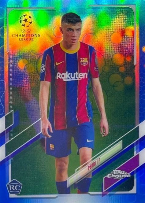 Pedri Topps Chrome Uefa Champions League Blue Bubbles