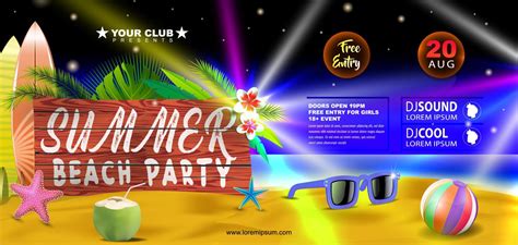 Summer Beach Party Banner Flyer Design With Sunglasses And Beach Ball