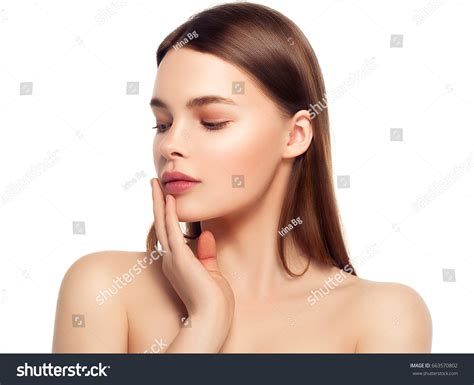 Beautiful Woman Brunette Red Lips Healthy Stock Photo Shutterstock