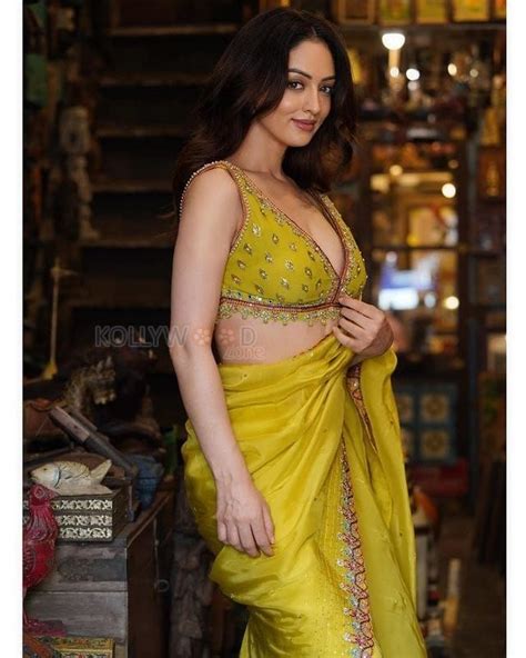 Gorgeous Sandeepa Dhar Cleavage In A Yellow Embroidered Saree Photos