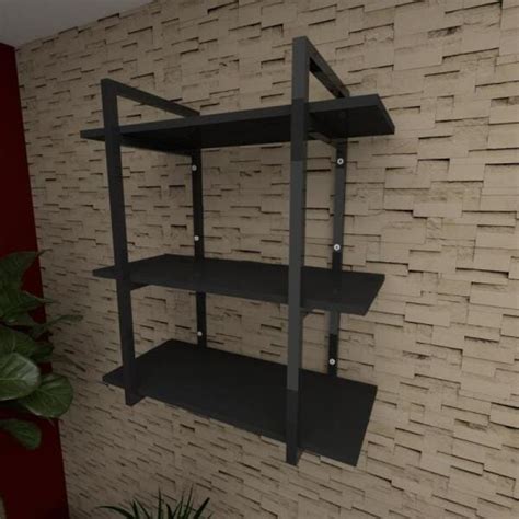 Prateleira industrial para escritório aço cor preto mdf 30cm modelo