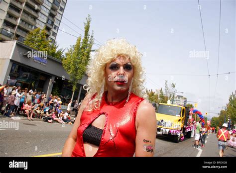 Man In Drag Gay Pride March Vancouver Canada Stock Photo Alamy