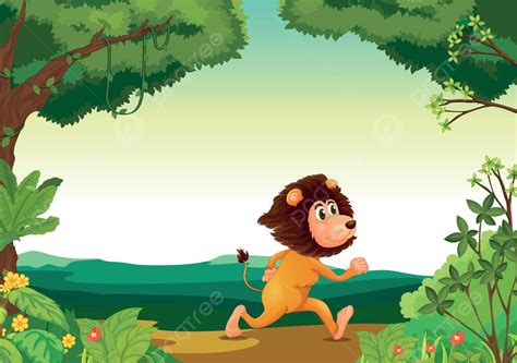 Un Le N Corriendo En El Bosque Vector Naturaleza Aterrador Vector Png