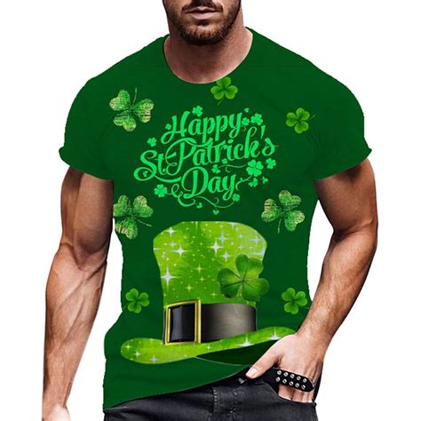 Szxzygs Mens T Shirts Pack Mens 3d Digital Print St Day Irish Day Green Short Sleeve Top