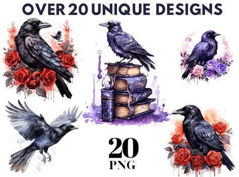 Watercolor Gothic Ravens Clipart Dark Fantasy Watercolor Etsy