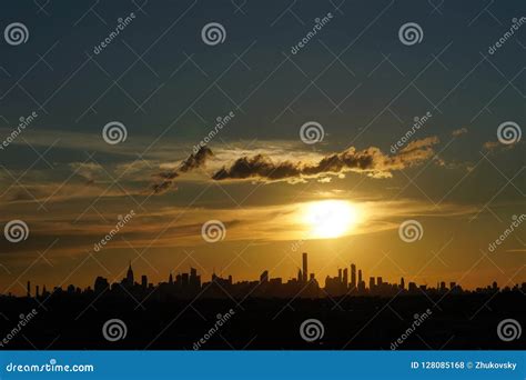 New York City Skyline Panorama At Sunset Stock Photo Image Of