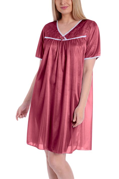 Ezi Women S Satin Silk Short Sleeve Lingerie Nightgown