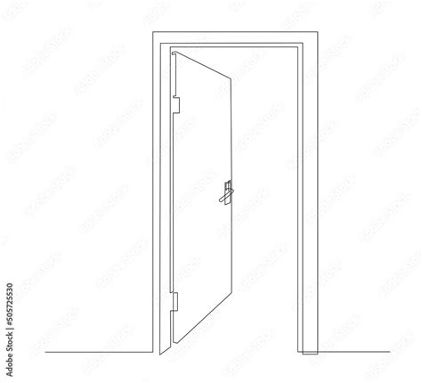 Open front door. Entrance to a room or office. Continuous line drawing ...