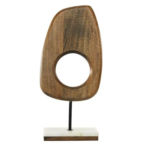 Litton Lane Brown Mango Wood Cut Out Abstract Sculpture With Marble