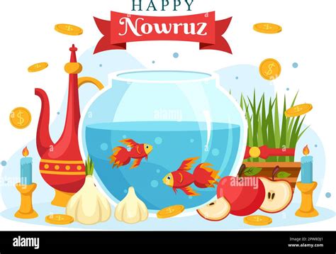 Happy Nowruz Day Or Iranian New Year Illustration With Grass Semeni And