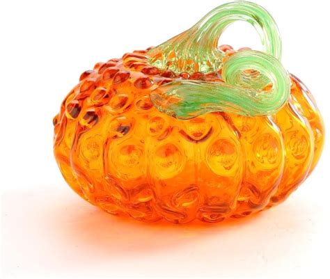 New 5 Hand Blown Art Glass Orange Pumpkin Sculpture Figurine Fall Harvest Dimpled