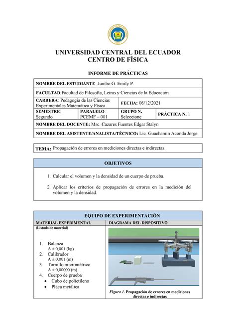 Informe de Práctica No 1 Propagación de errores en mediciones directas