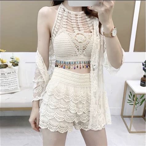 Gaeul store Set bikini ren món đi biển áo bra quần sóc áo choàng CÓ BÁN RỜI Shopee