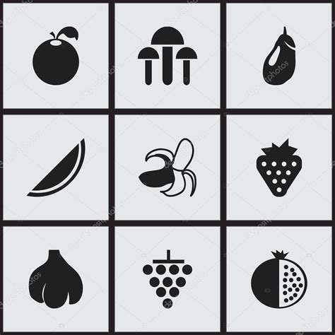 Set de 9 iconos de bayas editables Incluye símbolos como el melón el