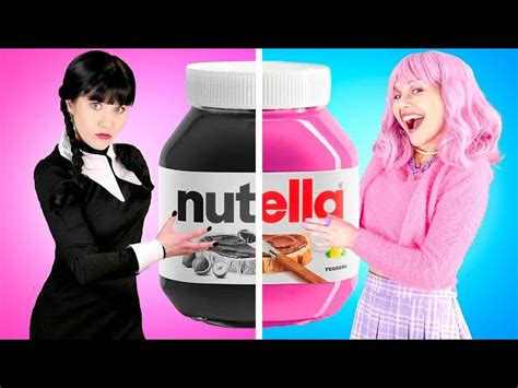 PINK VS BLACK Food Challenge Wednesday VS Enid Eating Only 1 Color